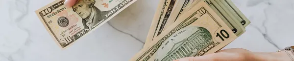 Hands holding dollar bills, the budget for a beat licence