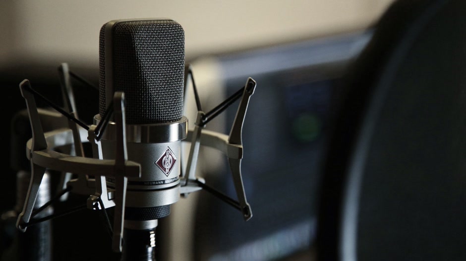 Close up of a studio condenser microphone