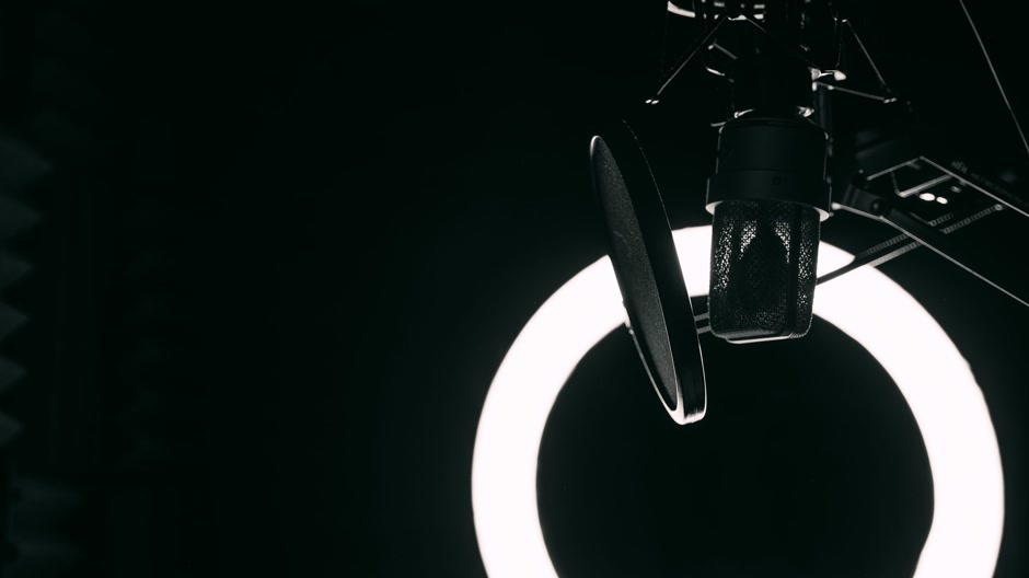 Studio microphone in front of a ring light
